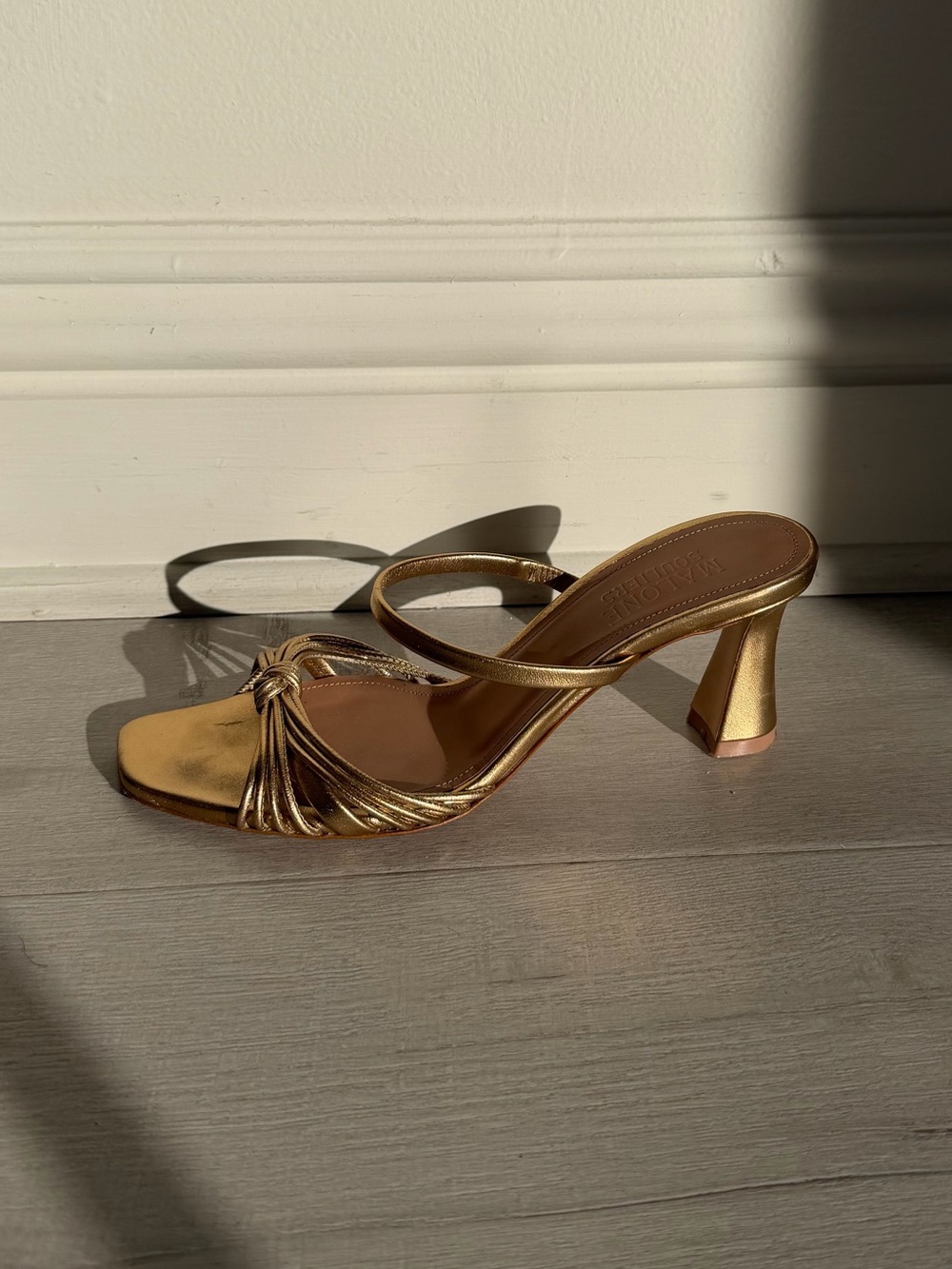 Malone Souliers Metallic Gold Knotted Strappy Heels - Picture 5 of 12